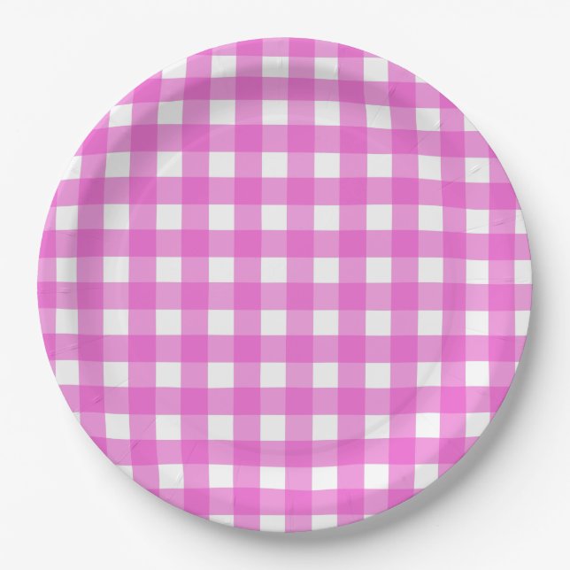 Plato De Papel gingham rosa (Anverso)