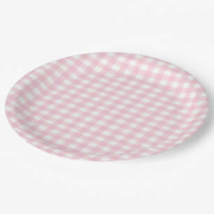 Plato De Papel Gingham rosa 1