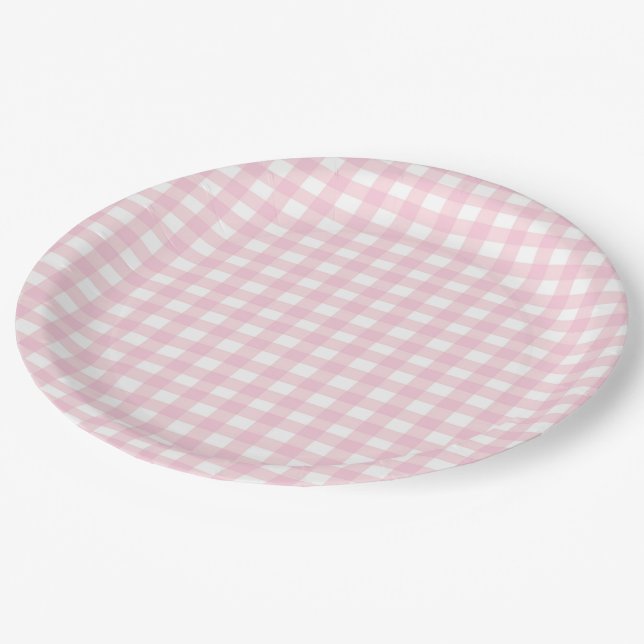 Plato De Papel Gingham rosa 1 (Angular)