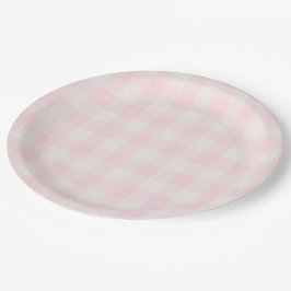 Plato De Papel Gingham rosa 2