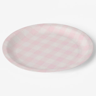Plato De Papel Gingham rosa 2