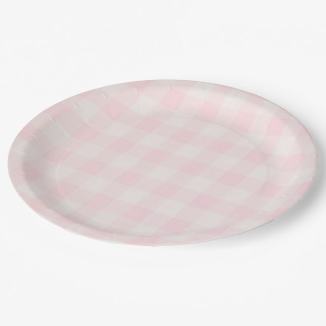 Plato De Papel Gingham rosa 2 (Angular)