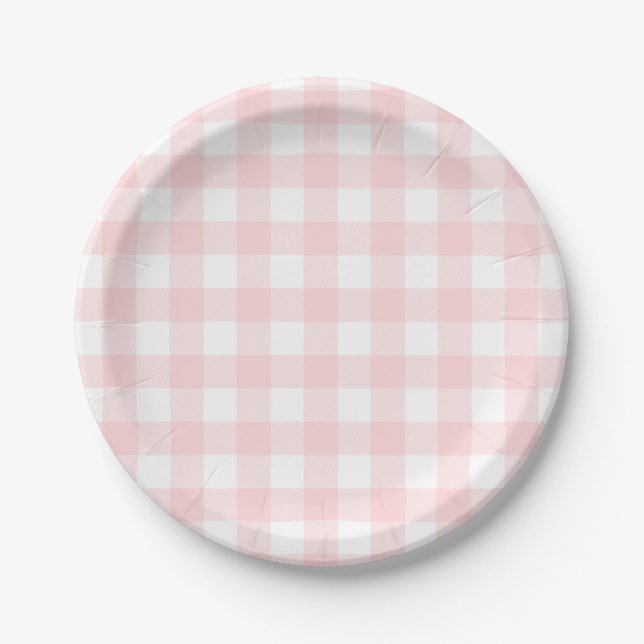 Plato De Papel Gingham Rosa Para Placa De Papel De Huevo Y Conejo (Anverso)