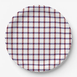 Plato De Papel Gingham Rústico Rojo, Blanco y Azul
