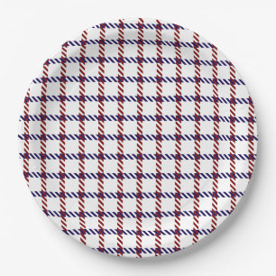 Plato De Papel Gingham Rústico Rojo, Blanco y Azul