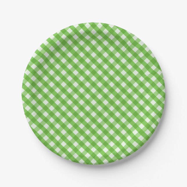 Plato De Papel Gingham verde (Anverso)