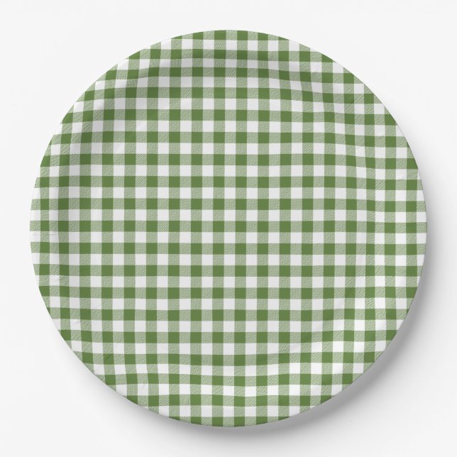 Plato De Papel Gingham Verde Caprichoso (Anverso)
