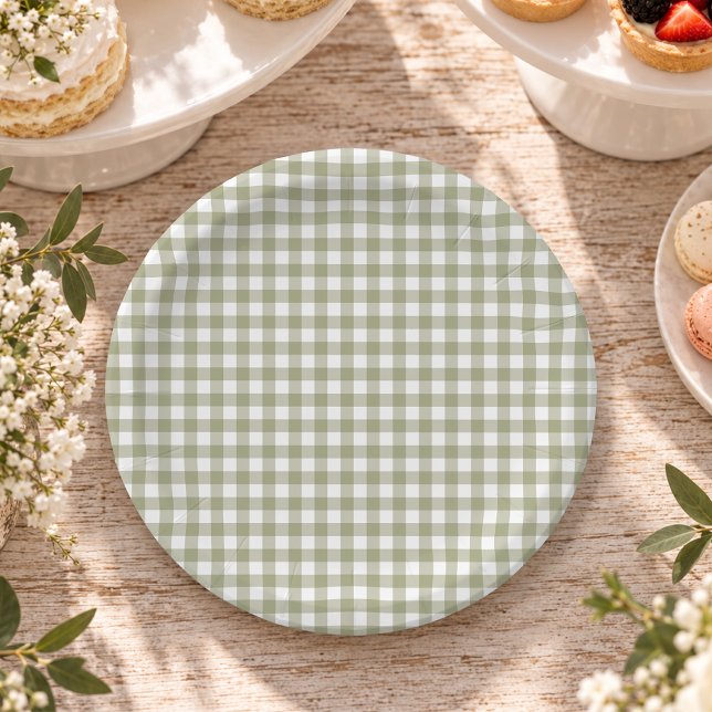 Plato De Papel Gingham Verde Salvia (Subido por el creador)