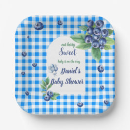 Plato De Papel Gingham Watercolor Baby Shower con el tema del ará