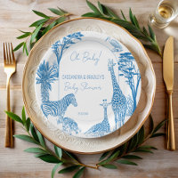 Girafa de toile azul Safari ducha bebé monogramada