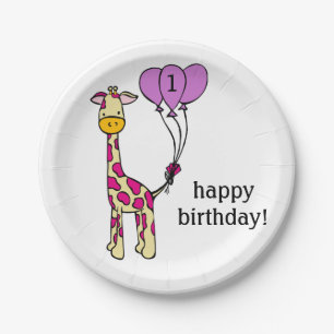 Plato De Papel Girafa del bebé - Placas de cumpleaños - Personali