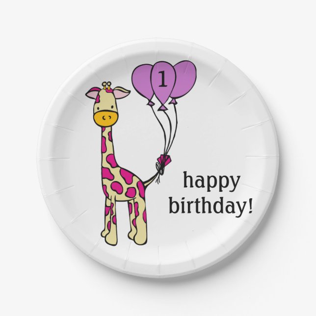 Plato De Papel Girafa del bebé - Placas de cumpleaños - Personali (Anverso)