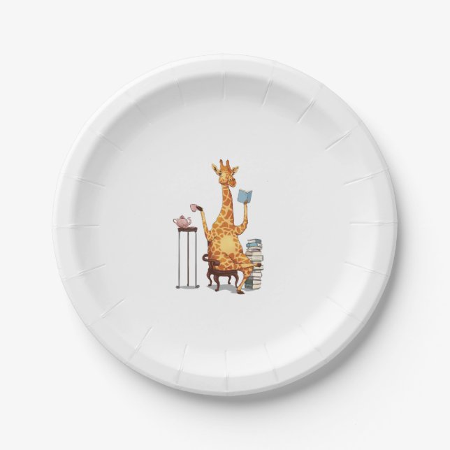 Plato De Papel Girafas, libros y obsequios de té (Anverso)