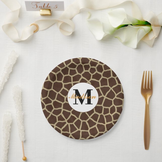 Plato De Papel Giraffe Animal Print (Boda)