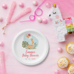Plato De Papel Giraffe Baby Shower Napkin (Chica Safari Animal)