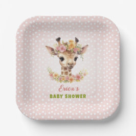 Plato De Papel Giraffe Bebé Rosa Chica Ducha Espolvorea Selva sal