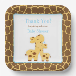 Plato De Papel Giraffe Blue Boy Baby Shower