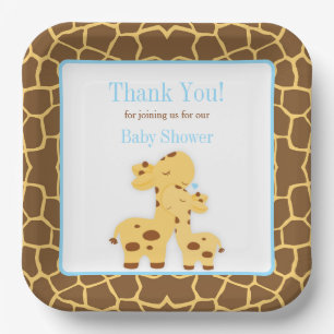 Plato De Papel Giraffe Blue Boy Baby Shower