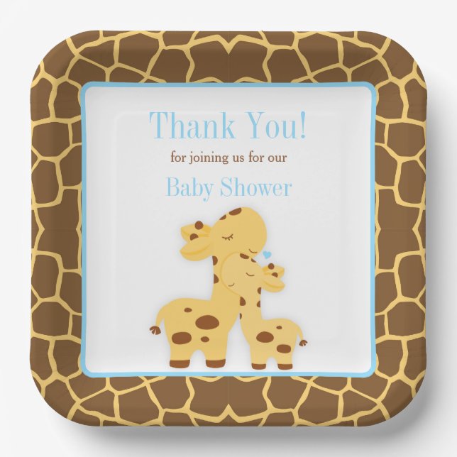 Plato De Papel Giraffe Blue Boy Baby Shower (Anverso)