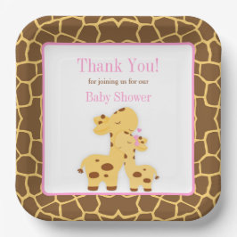 Plato De Papel Giraffe Chica rosado Baby Shower