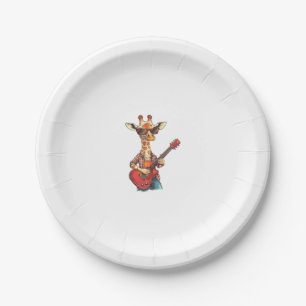 Plato De Papel Giraffe Con Gafas De Sol Tocando Músico De Guitarr