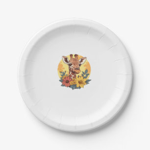 Plato De Papel Giraffe Con Sunflower Y Daisies