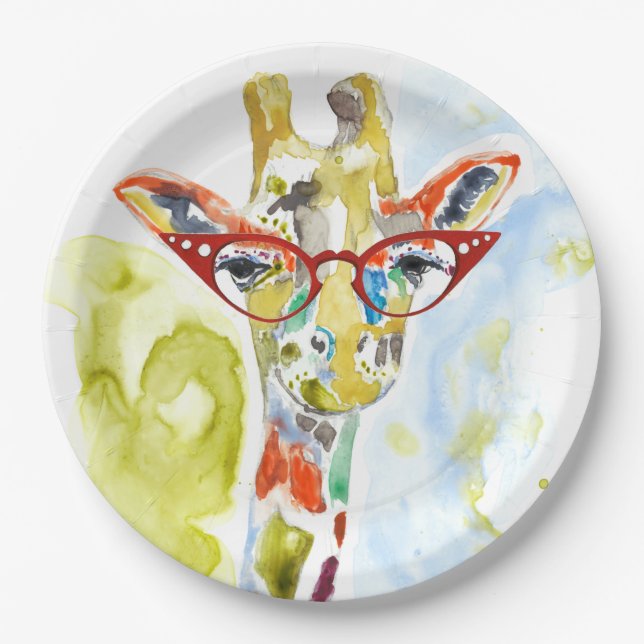 Plato De Papel Giraffe de los pantalones inteligentes (Anverso)