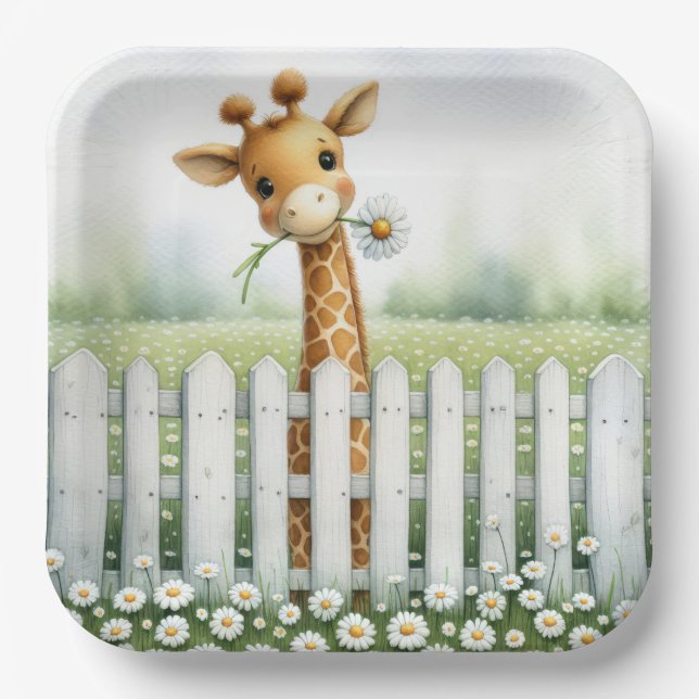 Plato De Papel Giraffe Del Bebé Con Daisy (Anverso)