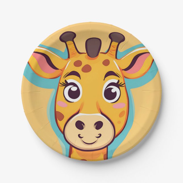 Plato De Papel Giraffe divertida Face safari Fiesta de cumpleaños (Anverso)