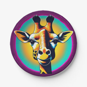 Plato De Papel Giraffe divertida Face safari Fiesta de cumpleaños