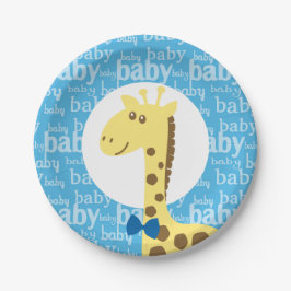 Plato De Papel Giraffe en Baby Shower azul para niño