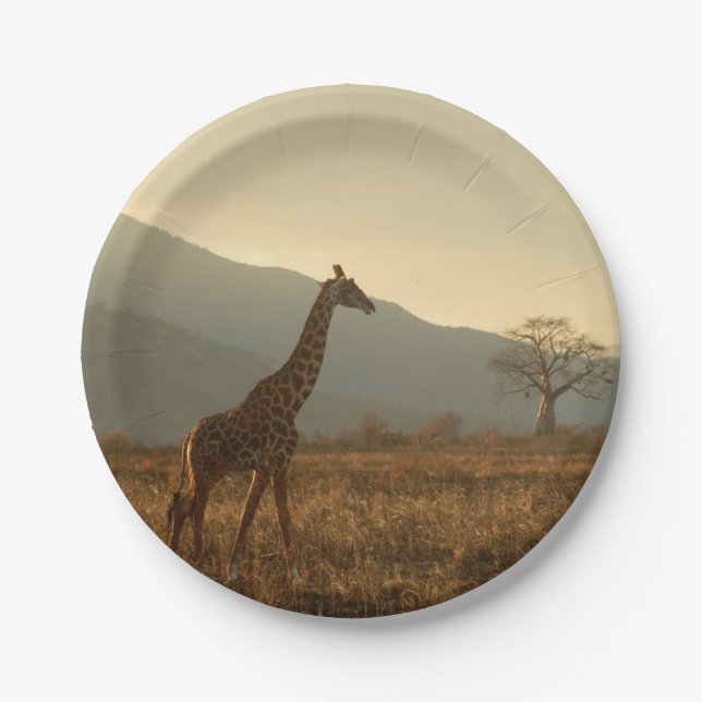 Plato De Papel Giraffe en la sabana (Anverso)