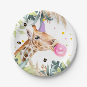 Plato De Papel Giraffe Fiesta Animales Chica Safari