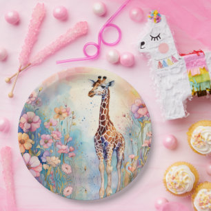 Plato De Papel Giraffe Garden Pastel