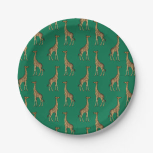Plato De Papel Giraffe Mamífero verde esmeralda África salvaje