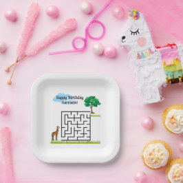 Plato De Papel Giraffe personalista de las placas de rompecabezas