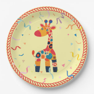 Plato De Papel Giraffe Personalizado colorida con Confetti