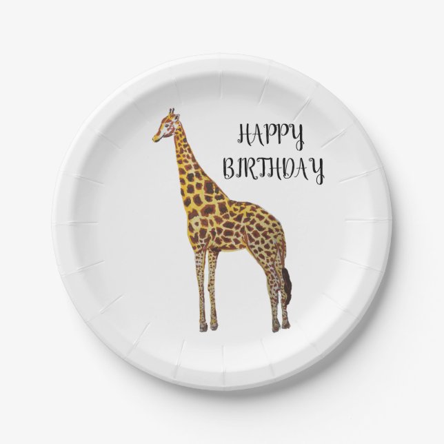 Plato De Papel Giraffe Safari Feliz Cumpleaños Fiesta Placas (Anverso)