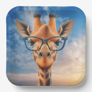 Plato De Papel Giraffe Usando Anteojos