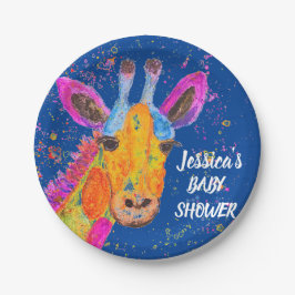 Plato De Papel Giraffe Watercolor Safari Jungla Azul Baby Shower