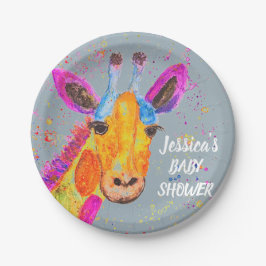 Plato De Papel Giraffe Watercolor Safari Jungla Azul Baby Shower