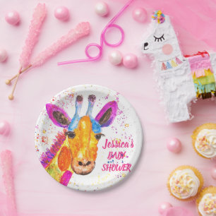 Plato De Papel Giraffe Watercolor Safari Jungle Cute Baby Shower