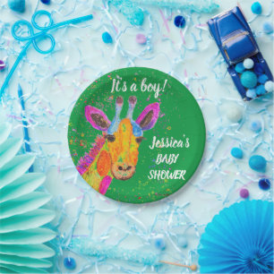 Plato De Papel Giraffe Watercolor Safari Jungle Cute Baby Shower