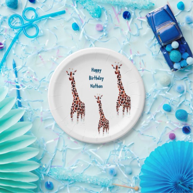 Plato De Papel Giraffe Wildlife Art Birthday (Fiesta)