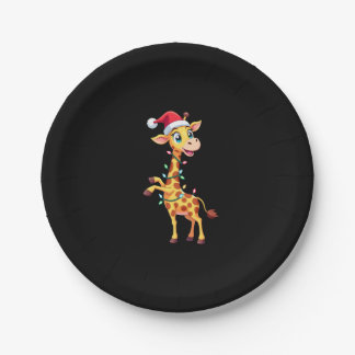 Plato De Papel Giraffe Xmas Lighting Funny Santa Giraffe Christma
