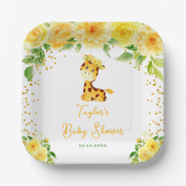 Plato De Papel Giraffe Yellow Floral Baby Shower
