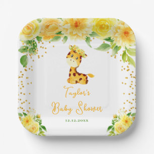 Plato De Papel Giraffe Yellow Floral Baby Shower