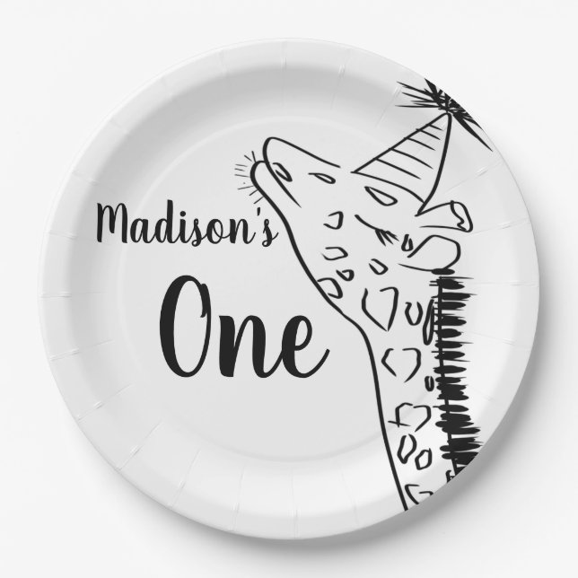 Plato De Papel Giraffe Zoo Animals Wilgle Doodle (Anverso)