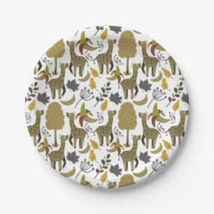 Plato De Papel Giraffilia patrón impecable amarillo blanco alto