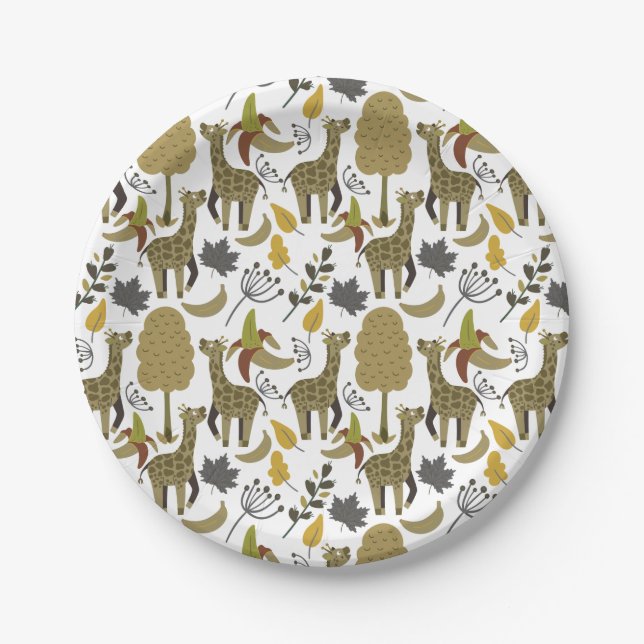 Plato De Papel Giraffilia patrón impecable amarillo blanco alto (Anverso)